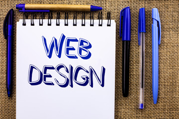 Writing note showing Web Design. Business photo showcasing Web Layout Template Responsive Webpage...