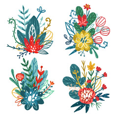 Set of floral bouquets.