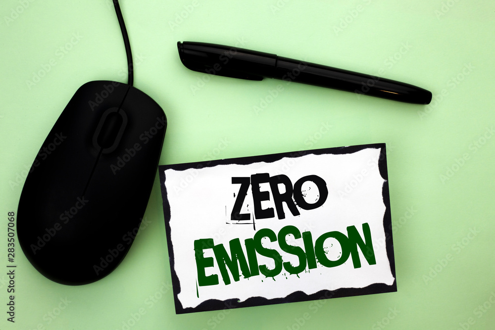 Aufkleber text sign showing zero emission. conceptual photo engine motor energy source that emits no waste pro