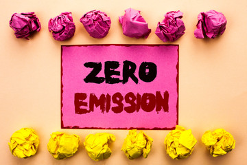 Fototapeta premium Word writing text Zero Emission. Business concept for Engine Motor Energy Source that emits no waste products written Pink Sticky Note Paper the plain background Paper Balls.