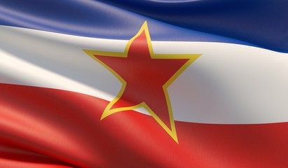 High resolution close-up flag of Yugoslavia. 3D illustration.