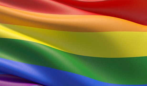High resolution close-up bright rainbow gay flag. LGBT community. 3D illustration.