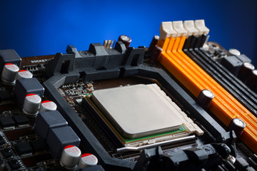 Computer motherboard, central processor in the board, socket
