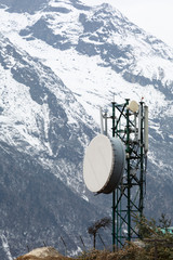 A cell tower with the transmitter on in Namche Bazaar. Nepal. Everest trekking.
