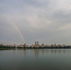 Central Park Reservoir with rainbow