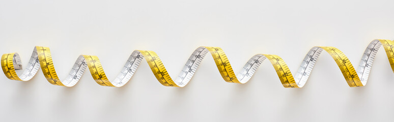 panoramic shot of colorful measuring tape on white background