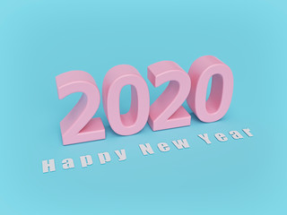 Happy new year 2020 text. pastel colors. minimal concept. 3d rendering