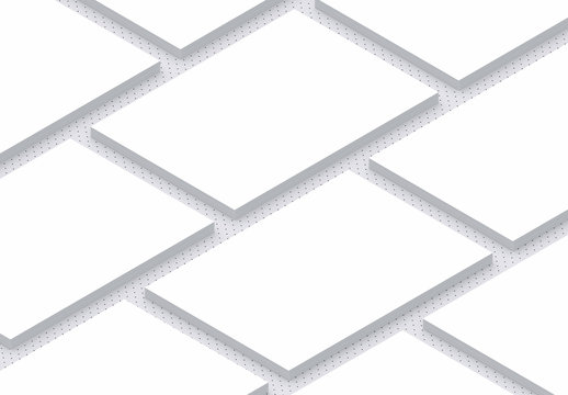 Stacks of Isometric A4 Flyers Pattern on dotted Background Mockup. 3D render.