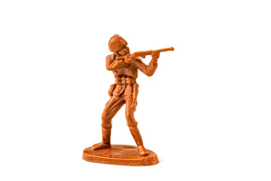 plastic toy soldier isolated on white background.