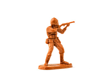 plastic toy soldier isolated on white background.