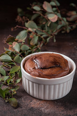 Chocolate fondant. Hot dessert. French dessert. Ceramic Bakeware