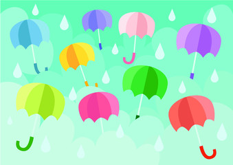 Obraz premium Umbrella floating in the sky illustration vector