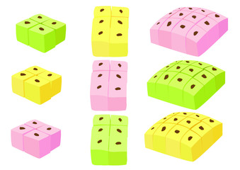 Thai sponge cake, soft and delicious on the plate on white background illustration vector