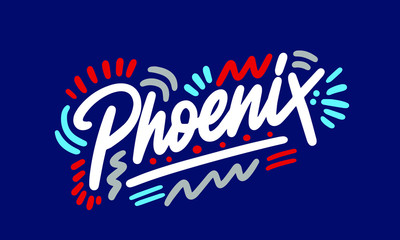 Phoenix handwritten city name.Modern Calligraphy Hand Lettering for Printing,background ,logo, for posters, invitations, cards, etc. Typography vector.