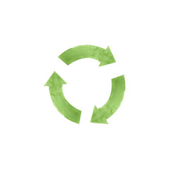 Obraz premium Watercolor green recycling sign isolated on white background. Hand drawn reuse symbol for ecological design. Zero waste lifestyle. 