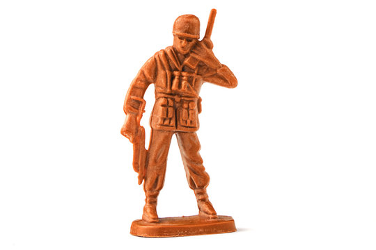 plastic toy soldier isolated on white background.