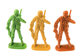 plastic toy army chief talking on white background.