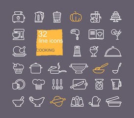 Cooking and kitchen Icon set, flat design, thin line style