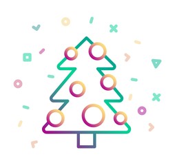 Christmas tree decorated with balls. Vector icon