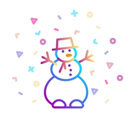 Linear colorful icon of a snowman with a festive decor