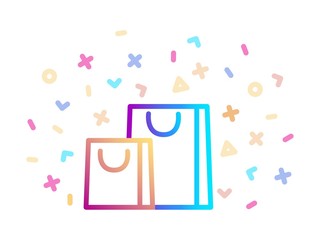 Gift bags surrounded by festive decor. Linear colorful icon. Holiday symbol