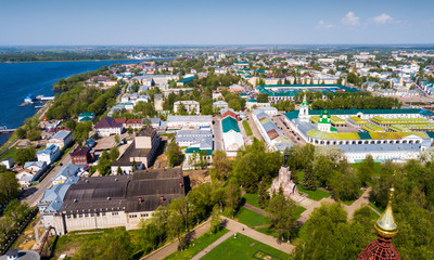 View from drone of Kostroma with Gostiny Dvor