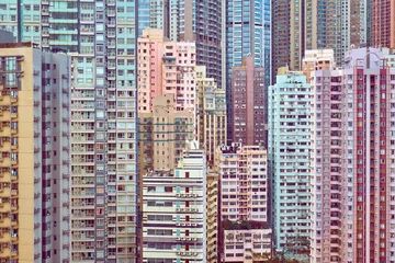 Foto op Plexiglas Many tall residential buildings in central Hong Kong © badahos