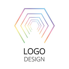 Modern creative geometric logotype, gradient rainbow hexagons. Usable for design and web studios, shops, games, apps etc. Vector illustration