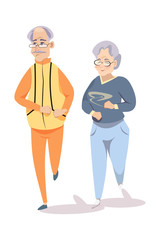 Seniors on morning run flat vector illustration