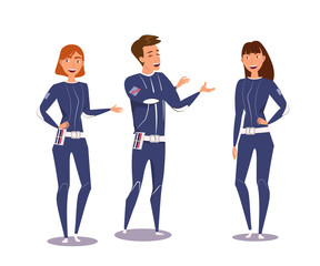 Obraz premium Space explorers group flat vector illustration