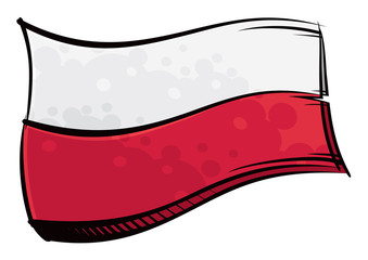 Painted Poland flag waving in wind