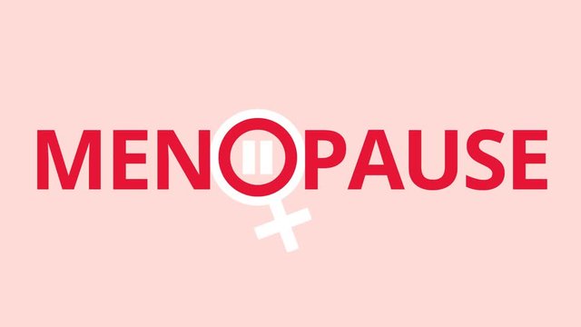 Menopause with gender symbol and pause in pink color. Gynecology icon and text Menopause. Concept of medical. Graphic animation in flat style