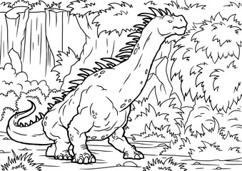 Outline Brontosaurus Dinosaur Illustration, Coloring page, A4 © Михаил Пенькевич