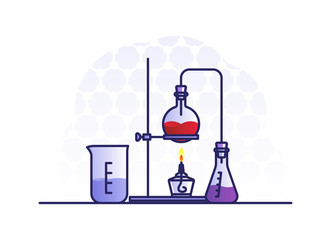 Vector illustration on the theme of chemistry in a flat style. Laboratory experiment banner