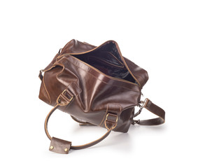 broun skin luggage bag open, isolated © sveta