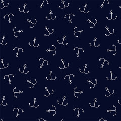 Seamless pattern with white anchors on blue background