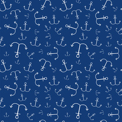 Seamless pattern with white anchors on blue background