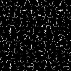 Seamless pattern white anchor on a black background	