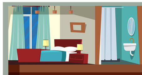 Bedroom interior decor flat vector illustration