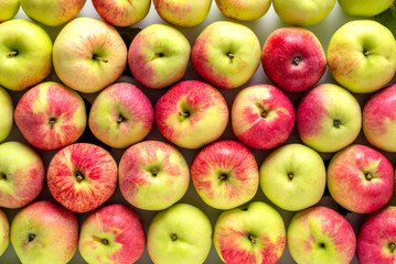 Many apples as background. Flat lay
