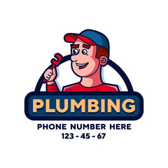 plumbing services character mascot man isolated on white background