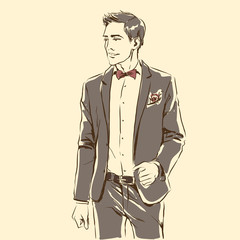 Elegant groom on wedding, vector fashion illustration © ElenaNaum