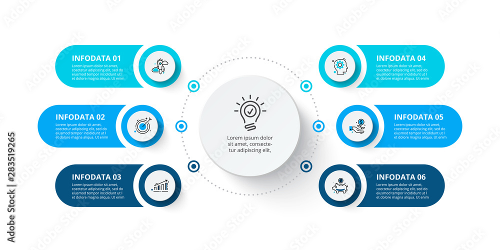 Poster Six circles infographic elements. Business template for presentation. Vector concept with 6 options or steps.