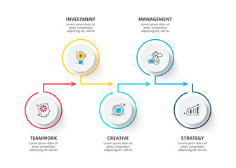 Thin lines with white circles for infographic. Business template for presentation. Vector concept with 5 options or steps.