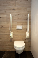 Inside disable toilet. toilet with grab bars for senior or a handicapped person,disable concept. modern design