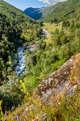 Fototapeta na wymiar Scenics with river along the National Scenic route Aurlandsfjellet between Aurland and Laerdal in Norway.