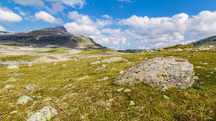 Fototapeta na wymiar Landscape along the National Scenic route Aurlandsfjellet between Aurland and Laerdal in Norway.