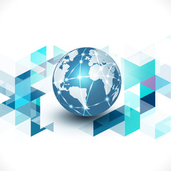 world with abstract geometric background for communication & technology business concept isolate white background, vector illustration