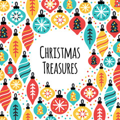 Cute Christmas Treasures background with hand drawn Christmas balls