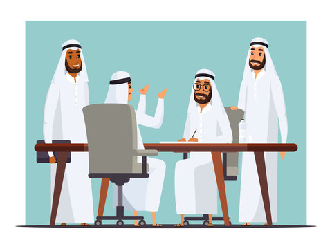 Arab businessmen conference flat illustration